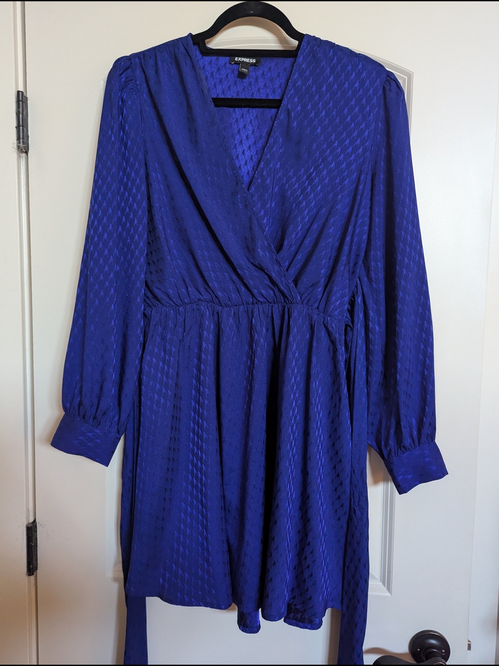 Express Cobalt Wrap-Style Long Sleeve Dress